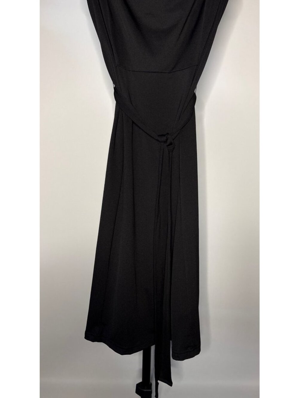 Women's Black Sleeveless Flattering Cowl Neck Midi Dress Self Tie Belt Size M - Picture 6 of 16